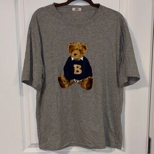 2/$15 🍓 Teddy Bear Graphic Tee - Gray with Navy & Brown Bear